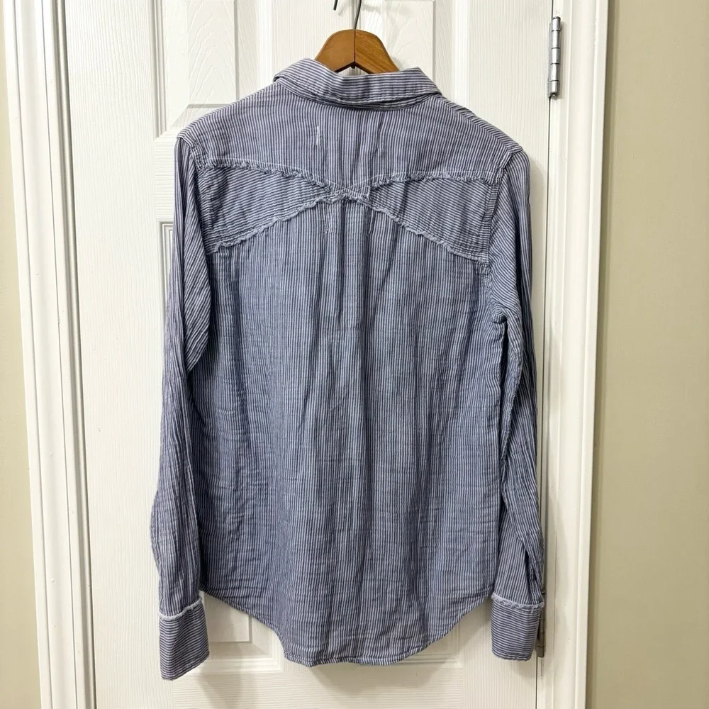 Free People We The Free Blue White Stripe Button Down Shirt Women’s Size Medium
